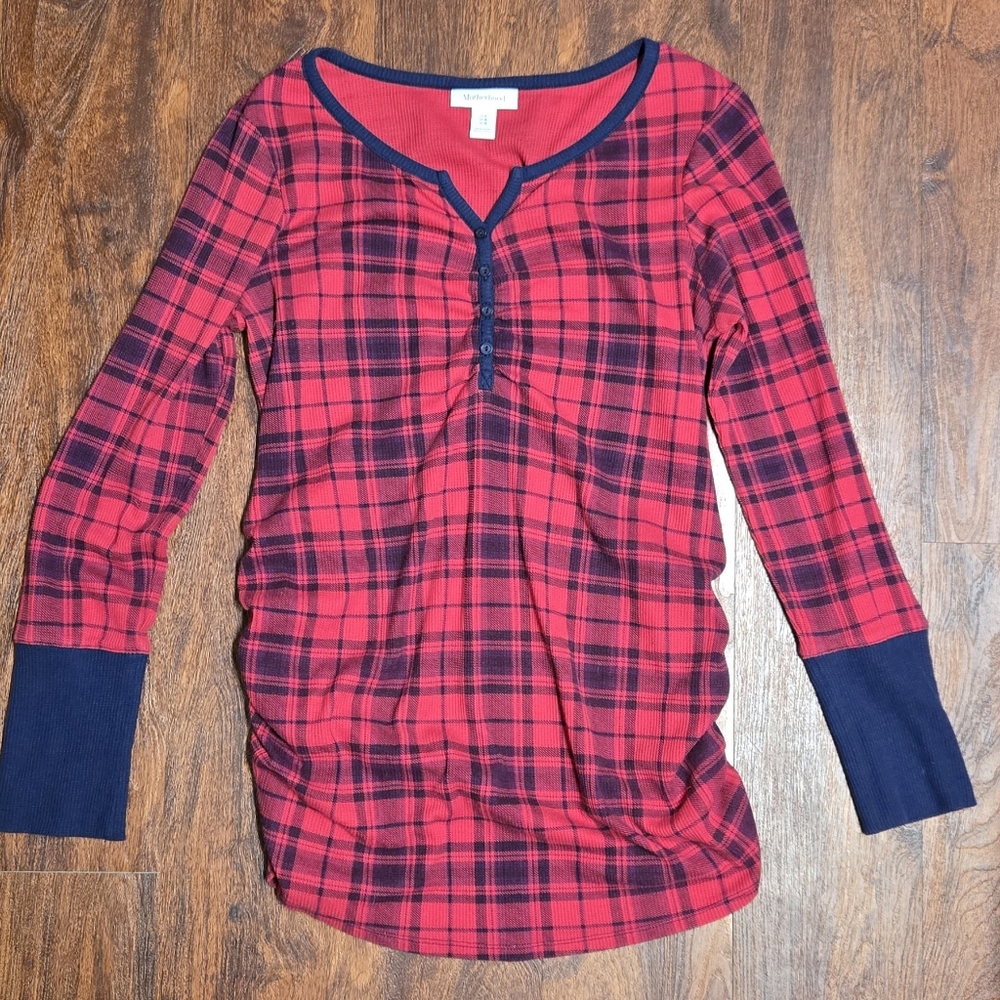 Motherhood Maternity Plaid Long Sleeve Henley Shirt Womens Size Large